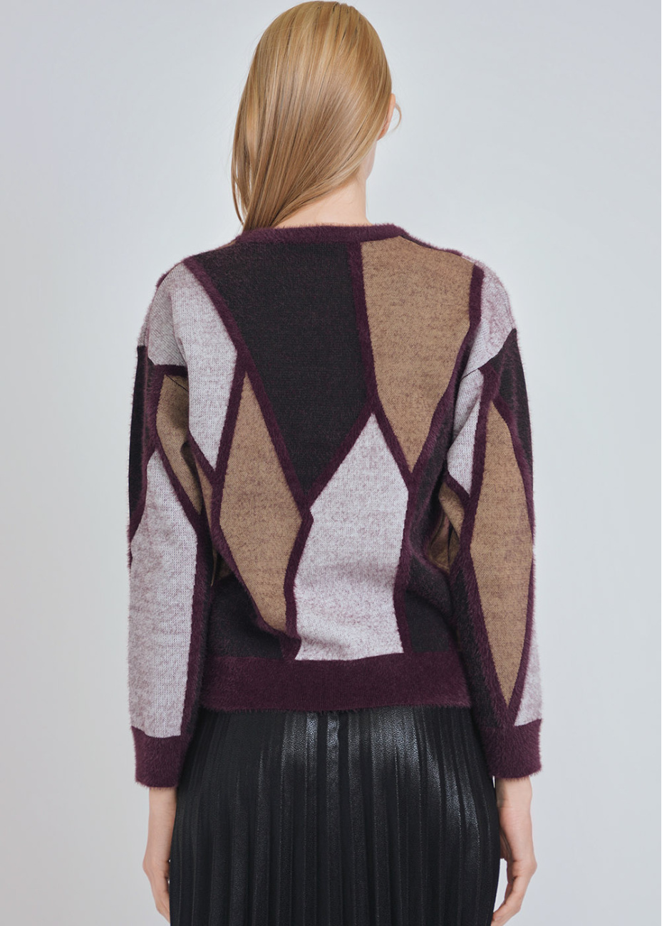 Burgundy Bicycle Collar Patterned Sweater BCES-252015 - Hyde